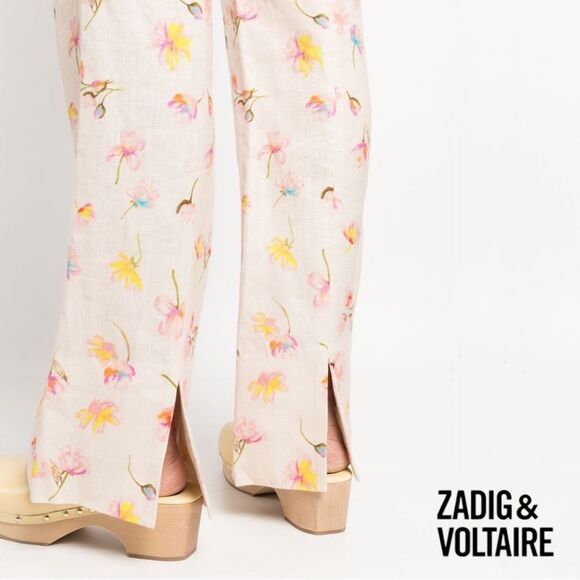 Zadig & Voltaire **NWT** Pistol Courtney Floral Linen Pants in Vanille - Picture 7 of 15